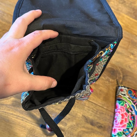 Embroidered Backpack Travel Set W/ Wallet Colorful Small Backpack New Boho - Picture 8 of 14